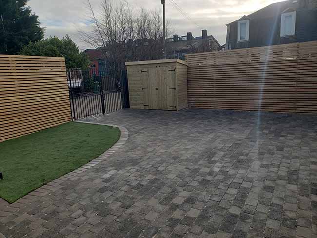 Slate, tumbled tegula block paving project