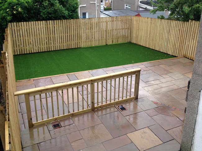 Garden landscaping artificial grass Glasgow with fencing & decking